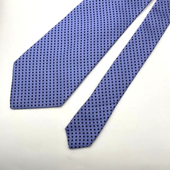 Banana Republic Mens Italian Silk Tie Necktie Periwinkle Navy Polka Dots Retro - Picture 3 of 6